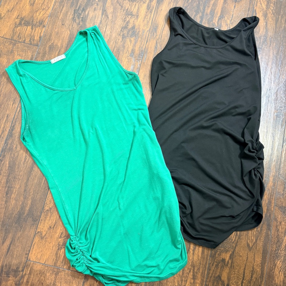 Eimin Tank Top Bundle Women S Black Green Ruched Side Sleeveless Scoop Neck